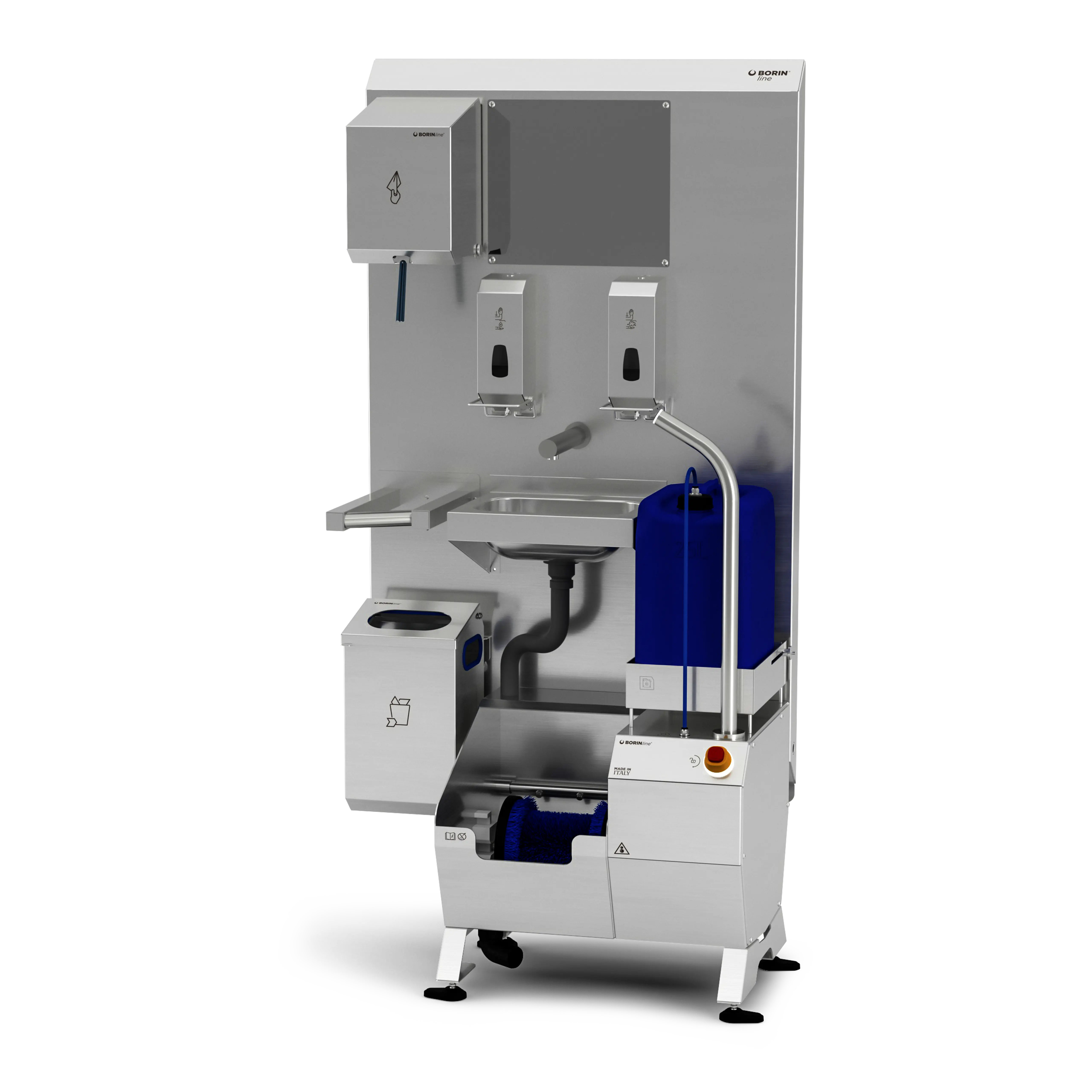isola ecologica borin bull mini eco per lavaggio suole e puntali in monorotazione e igiene completa delle mani con attivazione a fotocellula