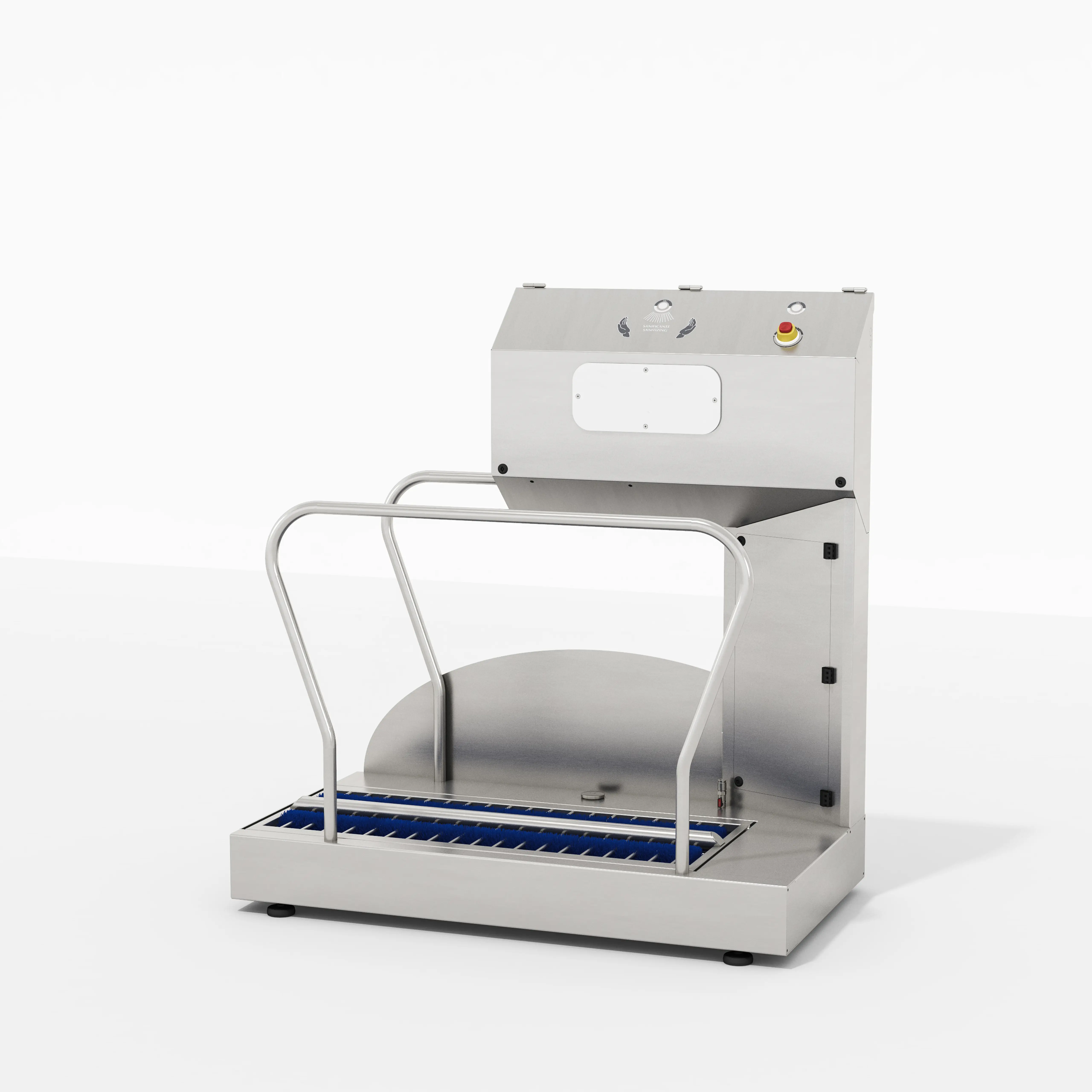 stazione igienizzante borin kobra medium per sanificazione delle suole, con scorrimano, tornello elettromeccanico e ingresso laterale destro