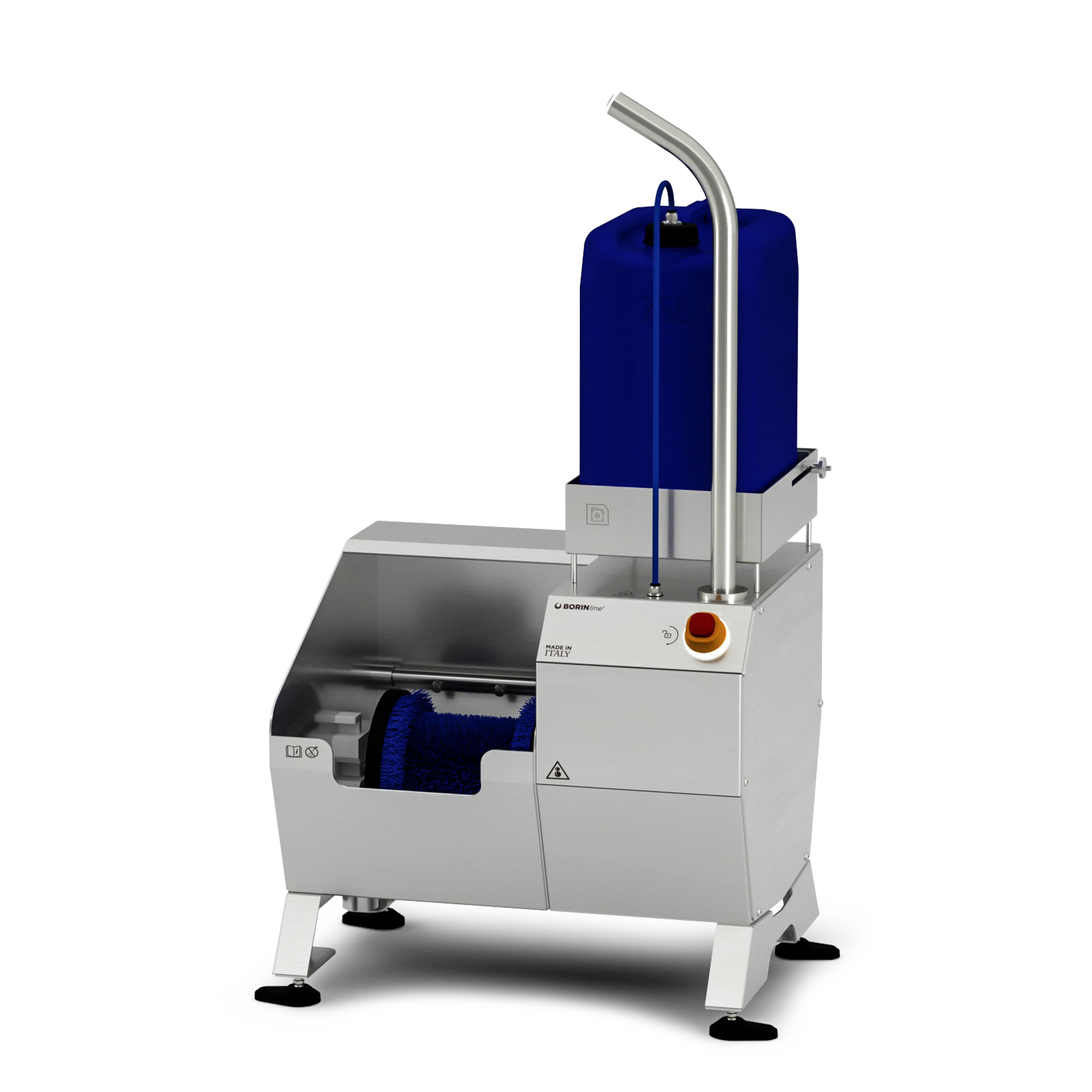 stazione di sanificazione borin bull mini eco per la pulizia e sanificazione di suole e puntali, con spazzola in monorotazione ed eiettore per la regolazione del prodotto