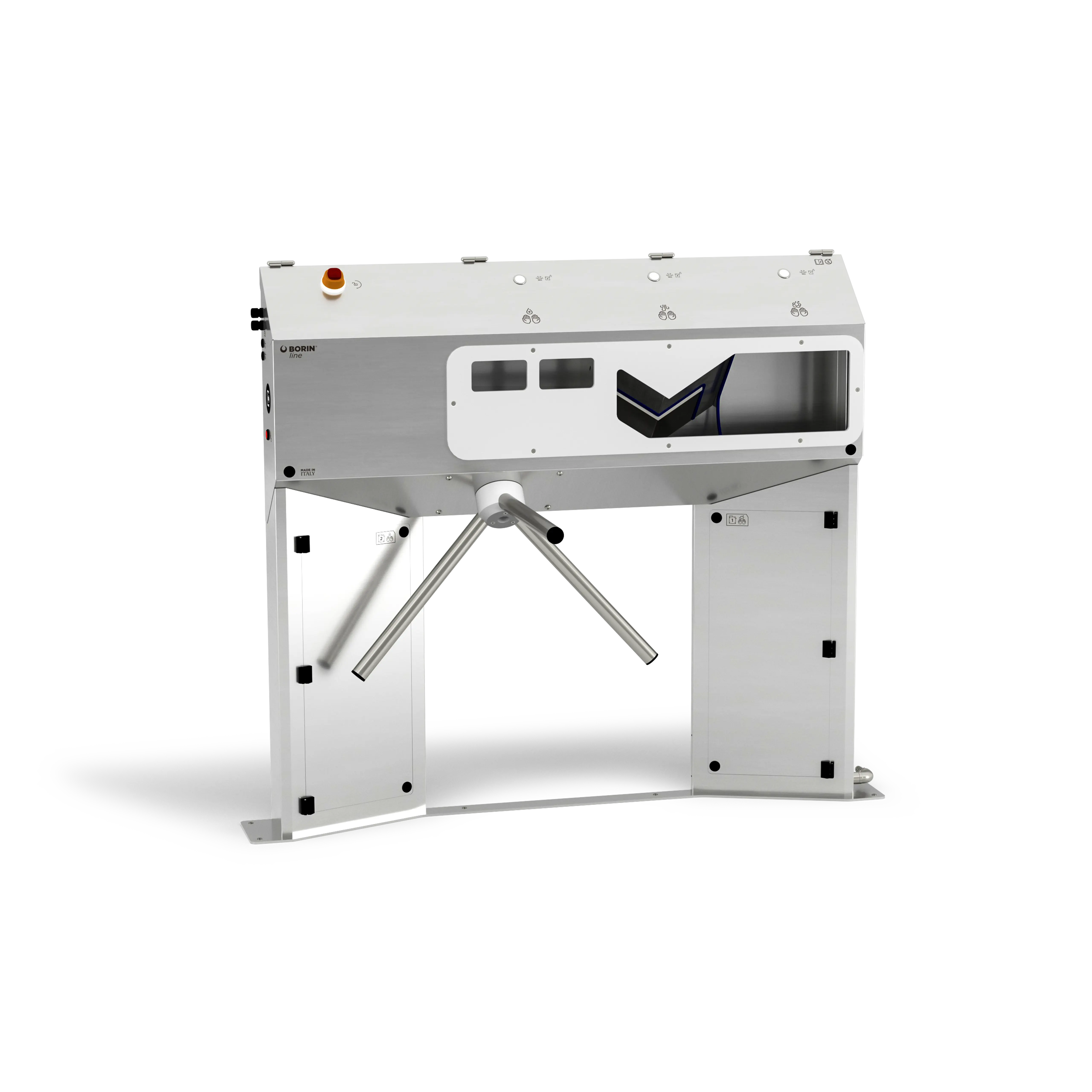 stazione igienizzante borin cubana maxi per l’igiene completa delle mani, con tornello elettromeccanico, asciugatura ad aria e ingresso laterale destro