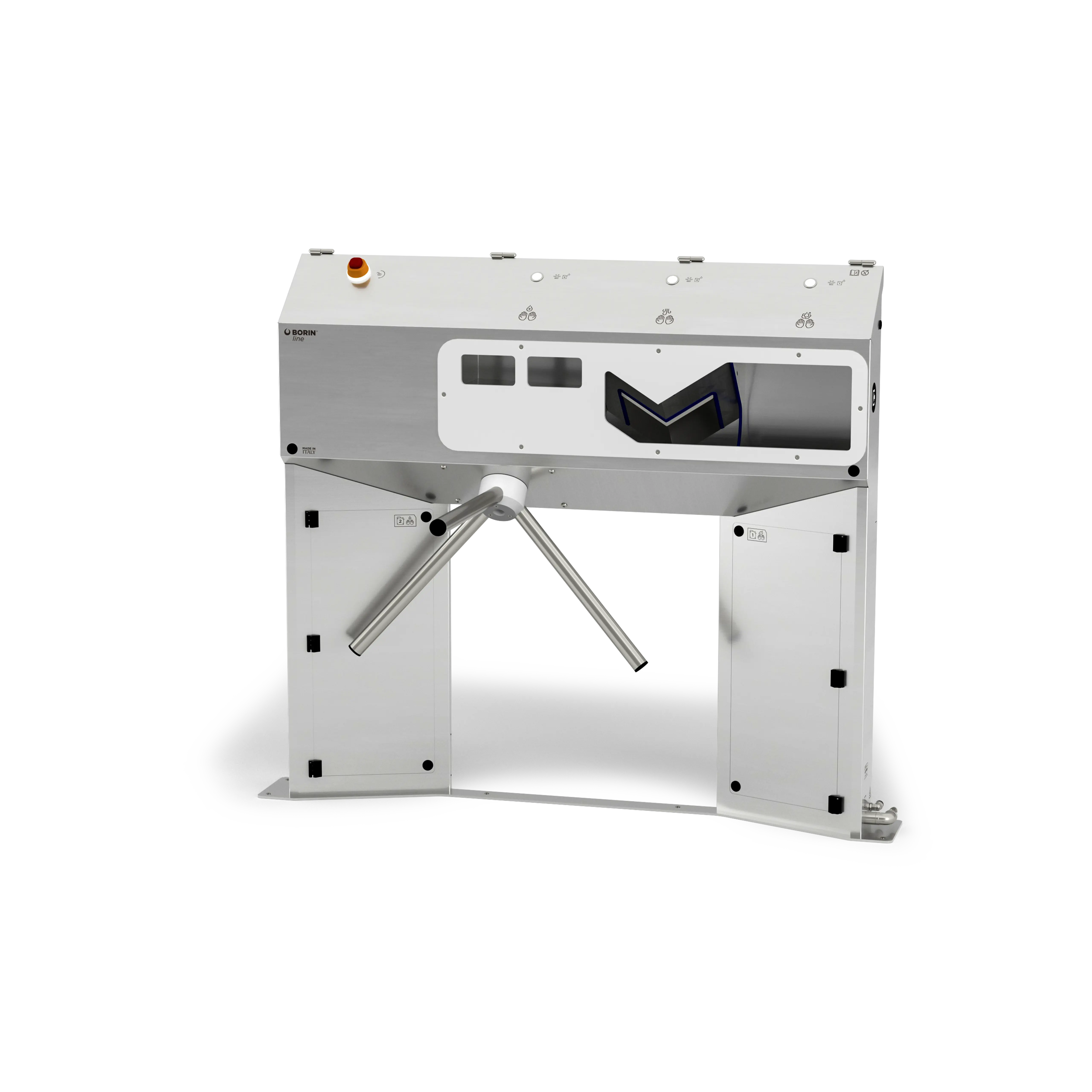 stazione igienizzante borin cubana maxi per l’igiene completa delle mani, con tornello elettromeccanico, asciugatura ad aria e ingresso laterale destro